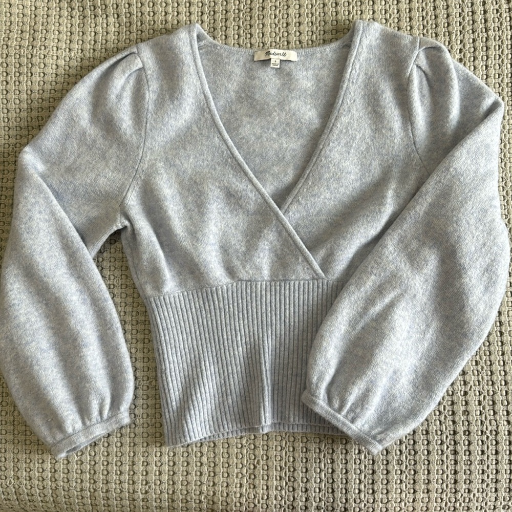 Madewell wool puff sleeve v-neck wrap sweater